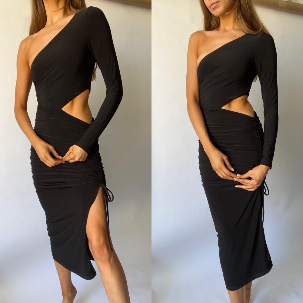 Asymmetric Black Cutout Formal Dress